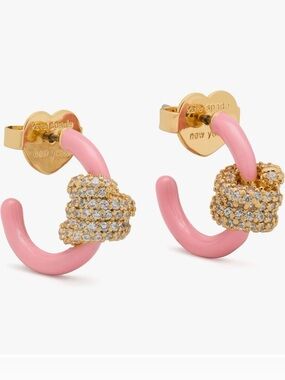 kate spade Pink Enamel Hoop Earrings with Crystal Knot NWT & Dustbag